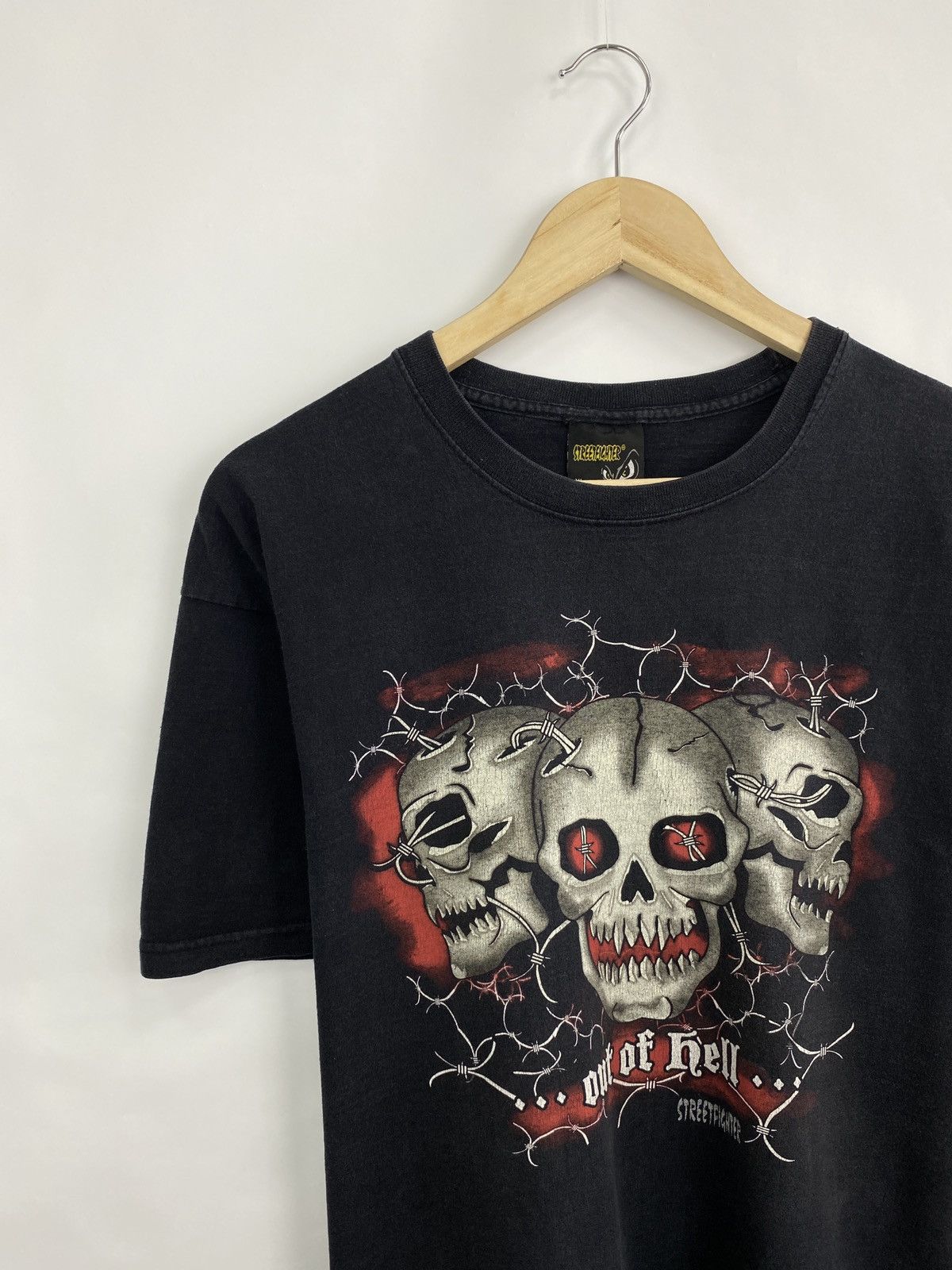 4GSELLER 💀 Vintage 90s Skull Death Street Fighter Out of Hell T-Shirt Size US XL / EU 56 / 4 - 2 Thumbnail
