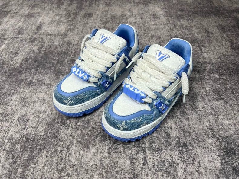 Louis Vuitton Louis Vuitton TRAINER Cowboy Old Flower White and Blue Fat Size US 5 / EU 37 - 2 Thumbnail