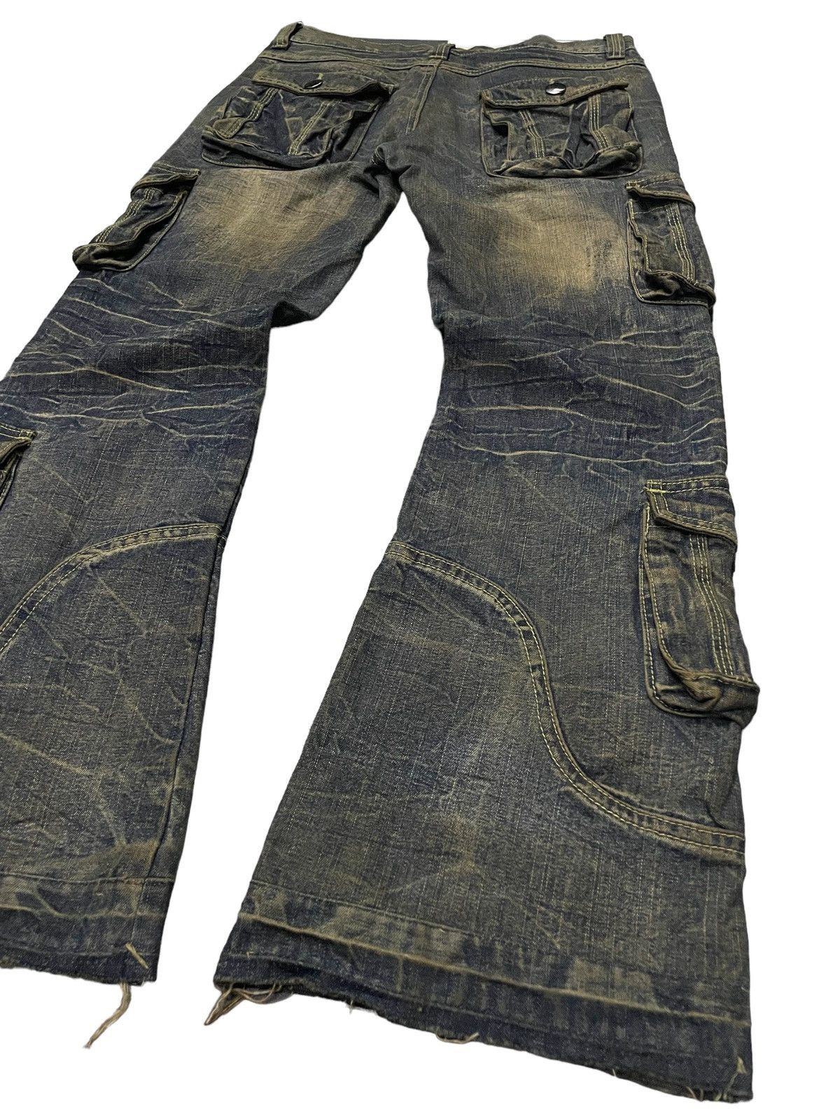 If Six Was Nine × LOWBOX × Le Grande Bleu (L.G.B.) Lowbox Japan Asymmetrical Mud Wash Flared Frayed Cargo Jeans Size US 30 / EU 46 - 14 Thumbnail