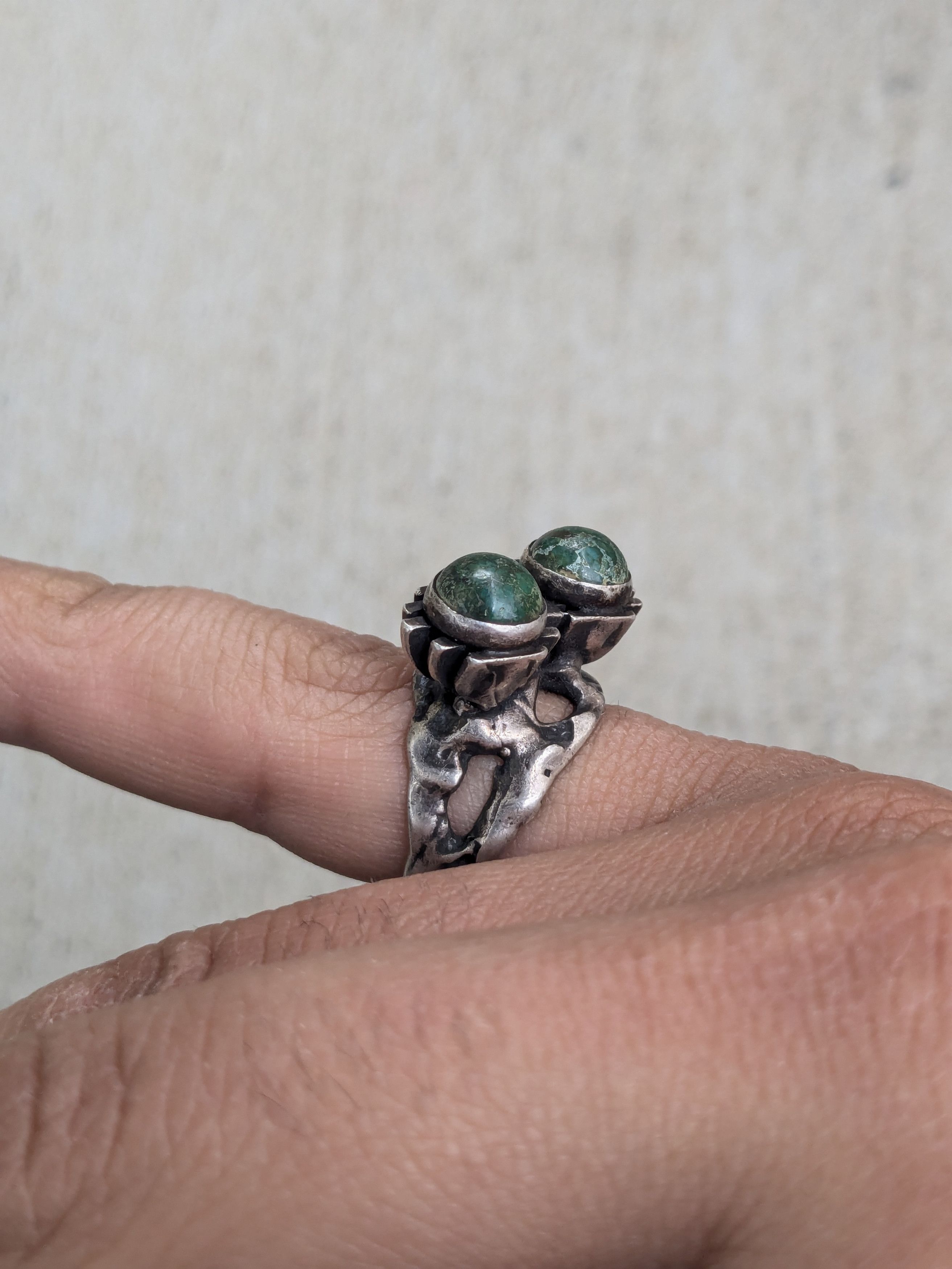 Other Vintage Sterling Silver Ring 7.25 Green Eilat Israel Brutal Size ONE SIZE - 11 Thumbnail