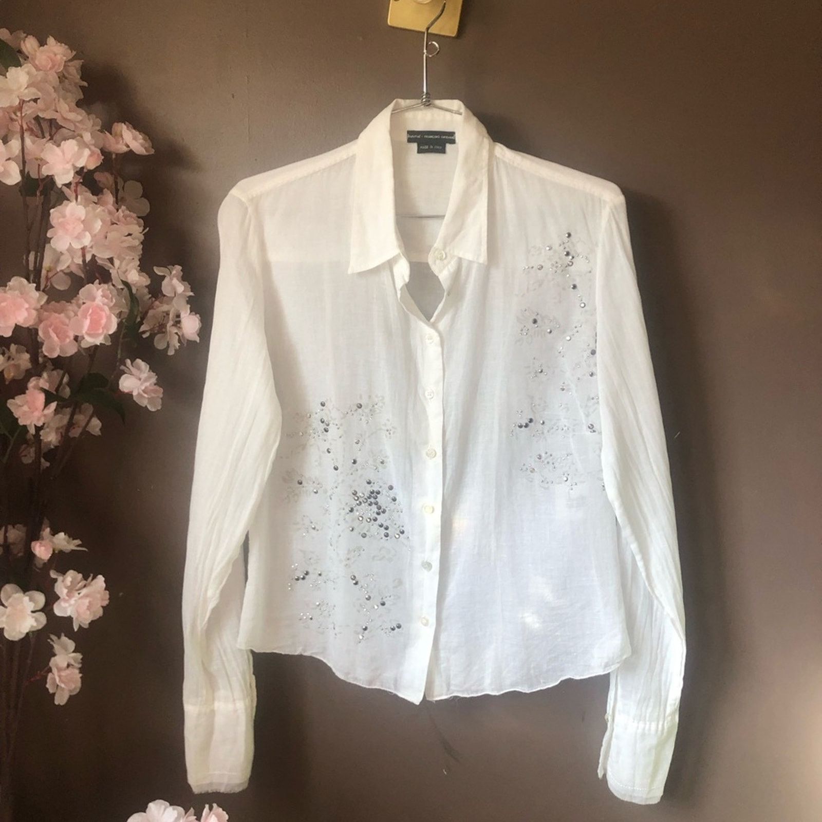 Other French designer white shirt top button up cap embellished Size XS / US 0-2 / IT 36-38 - 4 Thumbnail