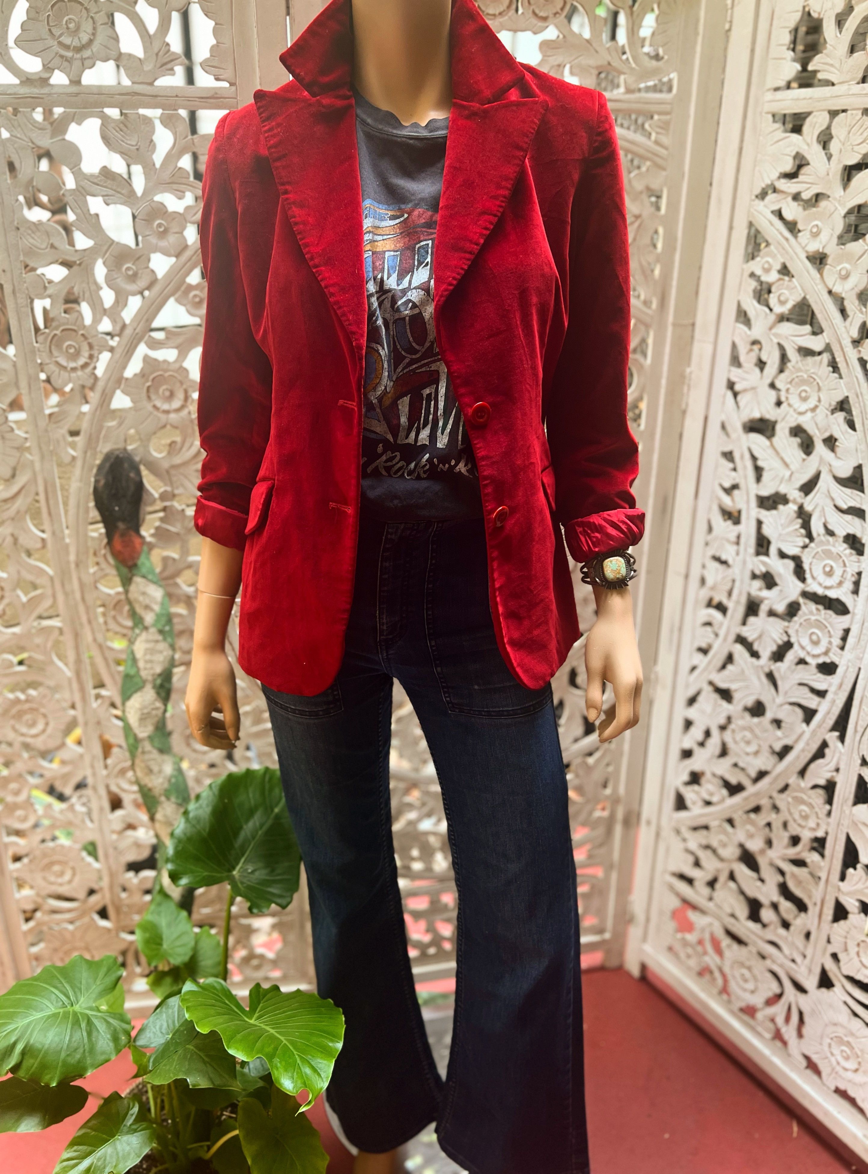 Vintage Vintage 1970s burgundy velvet blazer Size L / US 10 / IT 46 - 4 Thumbnail