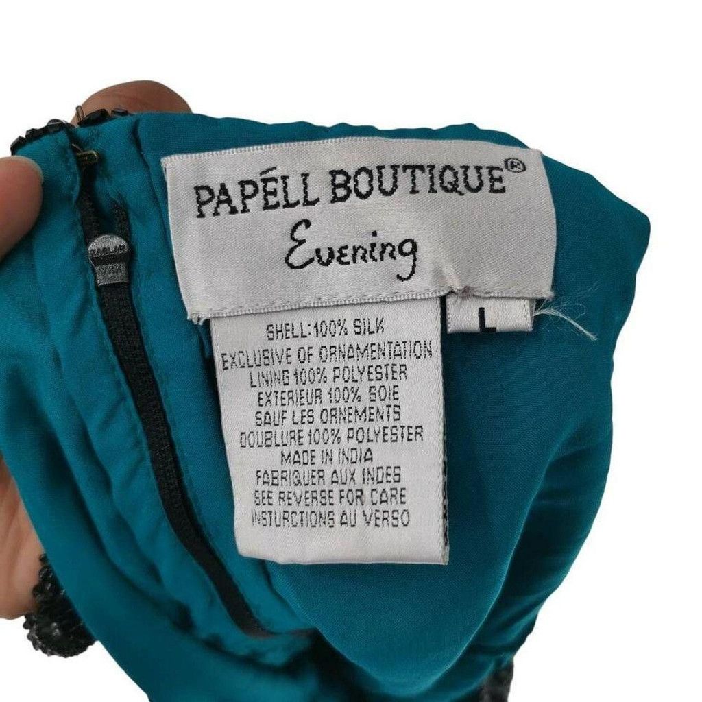 Vintage Vintage Teal Silk Sleeveless Top Hand Embellished Size L / US 10 / IT 46 - 4 Thumbnail