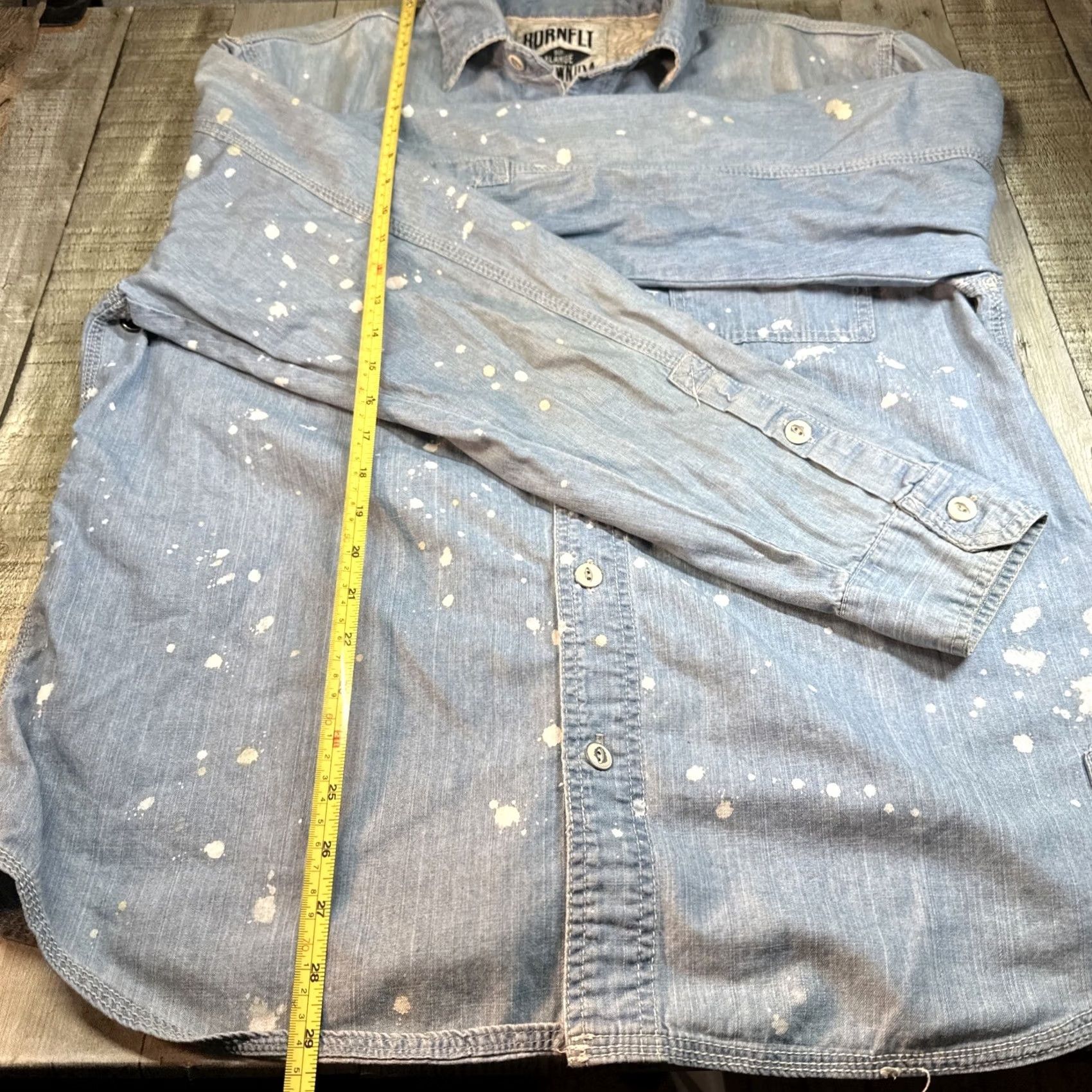 X-LARGE Bornfly Button-Up Denim Shirt XL Men Blue Long Sleeve Regular Fit X-Large Size US XL / EU 56 / 4 - 6 Thumbnail