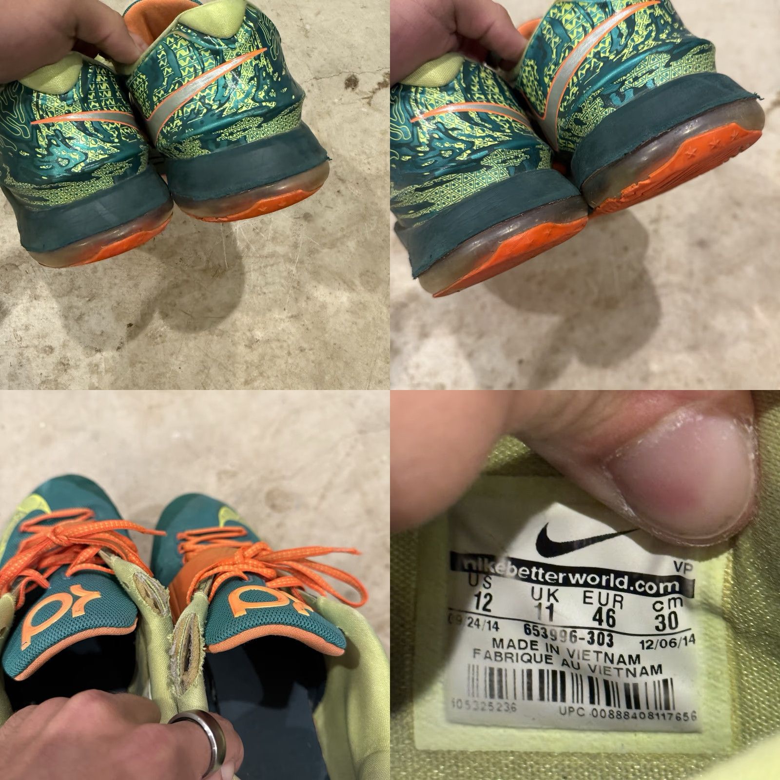 Nike VINTAGE Nike KD VII 7 'Weatherman' Green Orange Yellow Men's Size 12 653996-303 WORN Sneakers Size US 12 / EU 45 - 8 Thumbnail