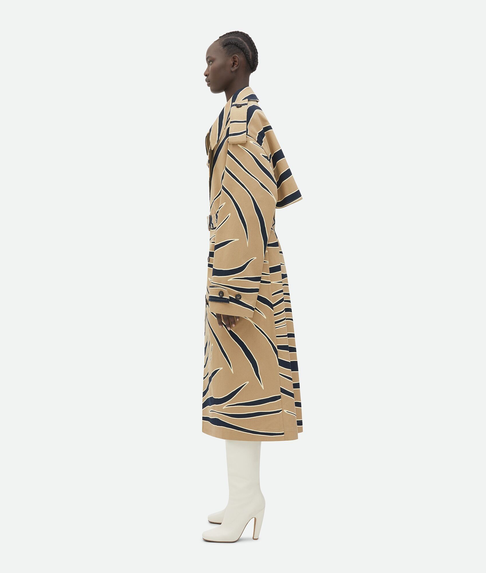 Bottega Veneta o1n1vont0925 Animal Print Cotton Trench Coat in Beige/Black Size S / US 4 / IT 40 - 2 Thumbnail