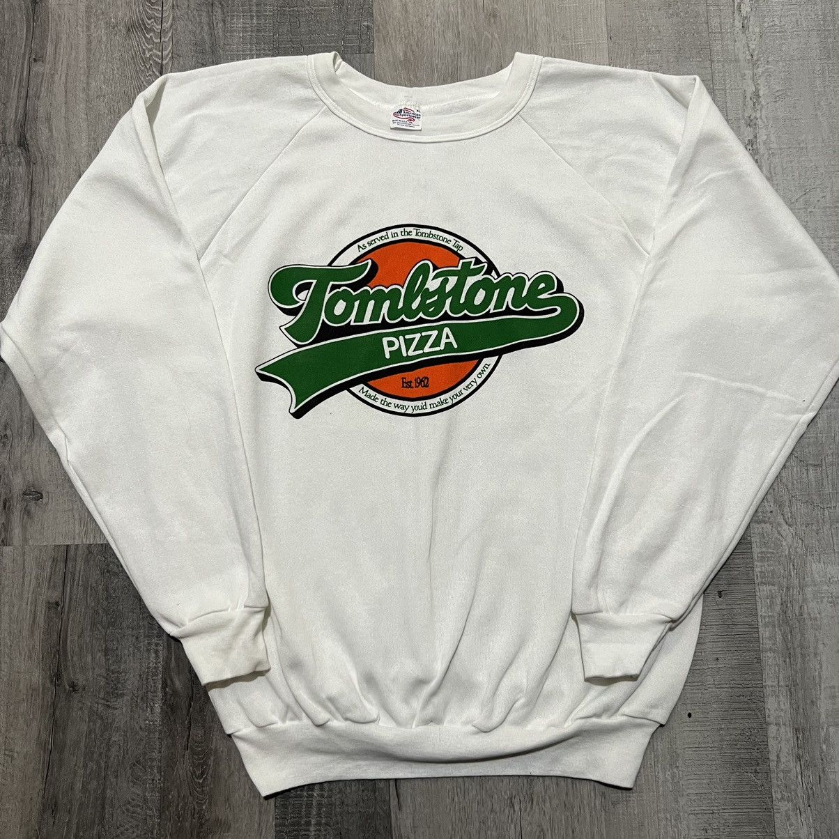 Vintage VTG Tombstone Pizza 1970s White USA Pizzeria Sweatshirt Size US XL / EU 56 / 4 - 1 Thumbnail