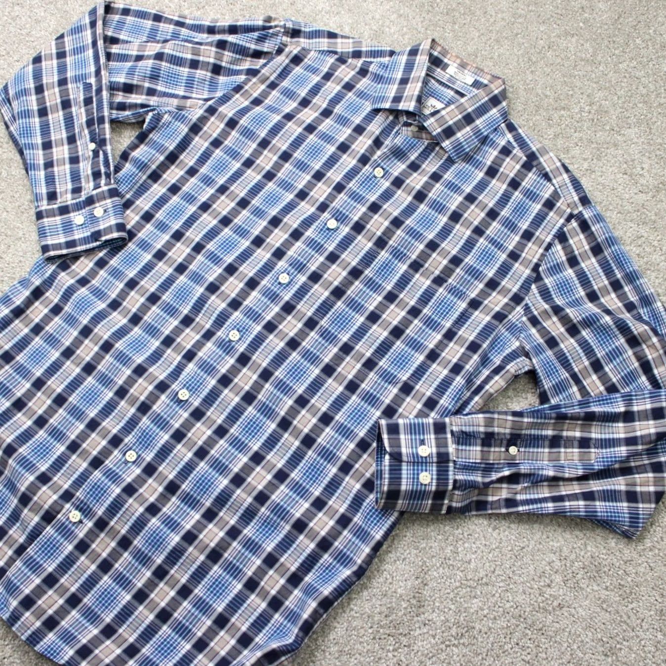 Peter Millar Peter Millar Crown Shirt Mens Medium Blue/Gray Plaid 100% Cotton Long Sleeve Button Up Size US M / EU 48-50 / 2 - 4 Thumbnail
