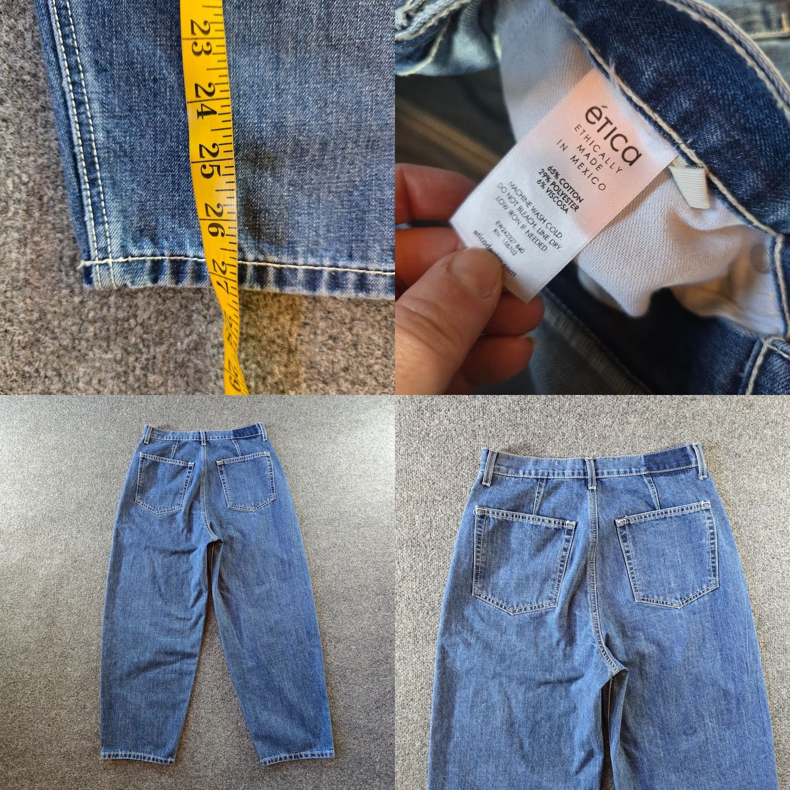Vintage Etica Jeans Womens Size 29 Blue Barrel Leg Baggy Relaxed Ethically Made Casual Denim Pocket 5-Pocket Design Wide-Leg Inseam 27in Cotton Blend Shirt? Size 29" - 8 Thumbnail