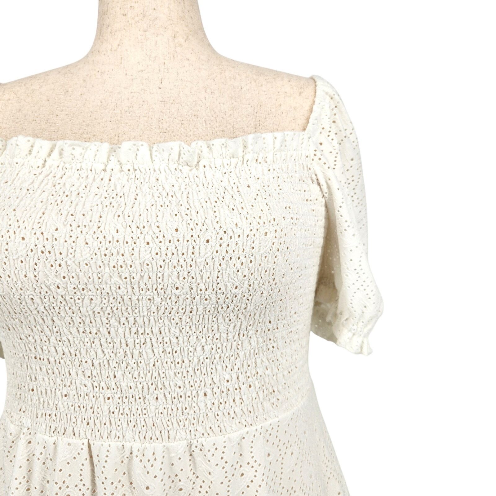 Michael Kors Michael Kors Women White Eyelet Jersey Peasant Dress Size XL Size XL / US 12-14 / IT 48-50 - 2 Thumbnail