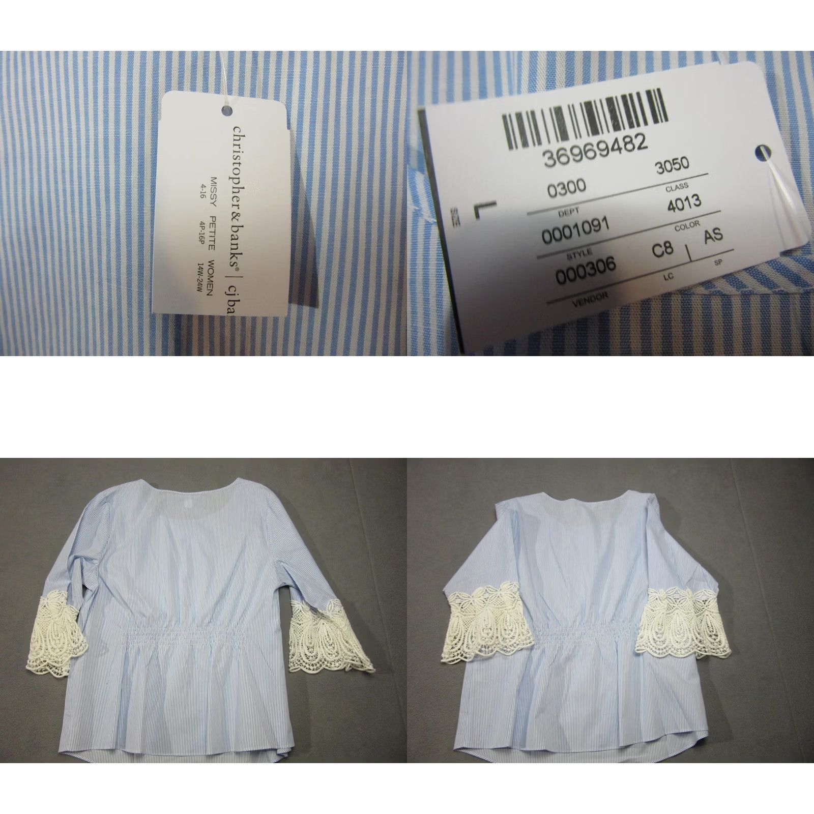 Vintage Christopher Banks Blouse Womens Large Blue Crochet 3/4 Bell Sleeve Tunic Size L / US 10 / IT 46 - 9 Thumbnail