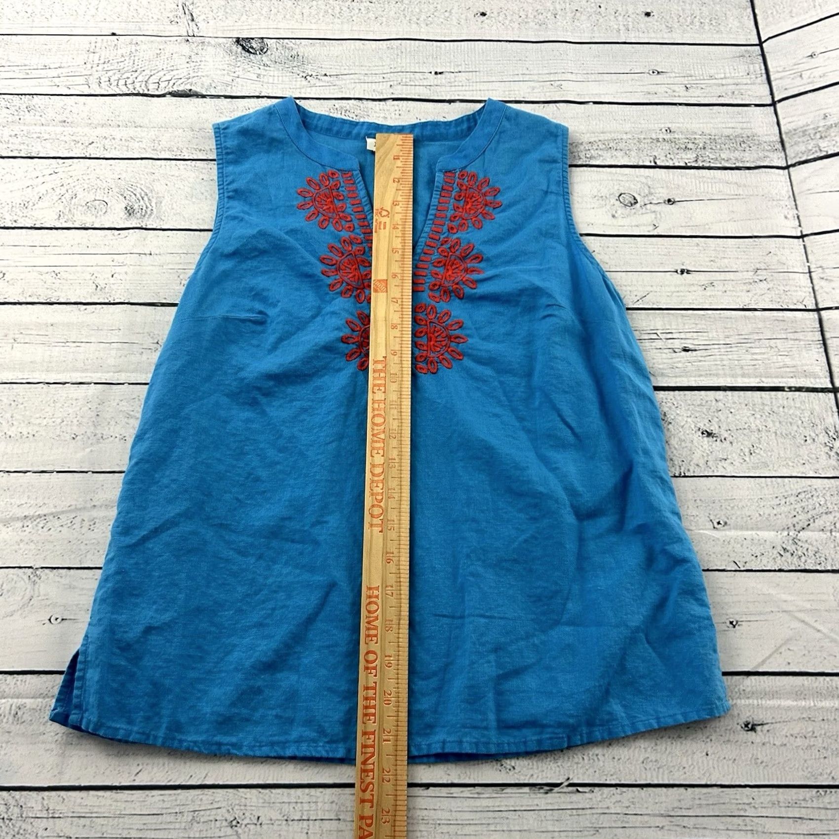 J.Crew J.Crew Sleeveless Linen Cotton Blend Embroidered Shirt Women's 4 Blue Size S / US 4 / IT 40 - 3 Thumbnail