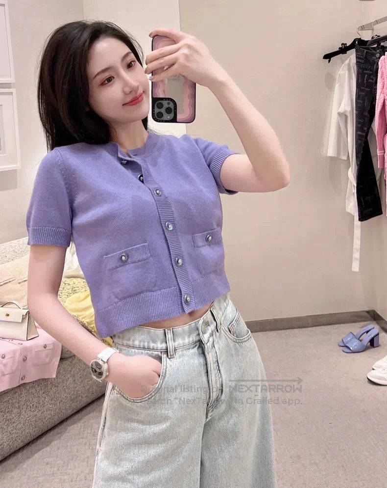 Chanel Chanel 22p purple knitted cardigan short sleeves Size XS / US 0-2 / IT 36-38 - 1 Thumbnail