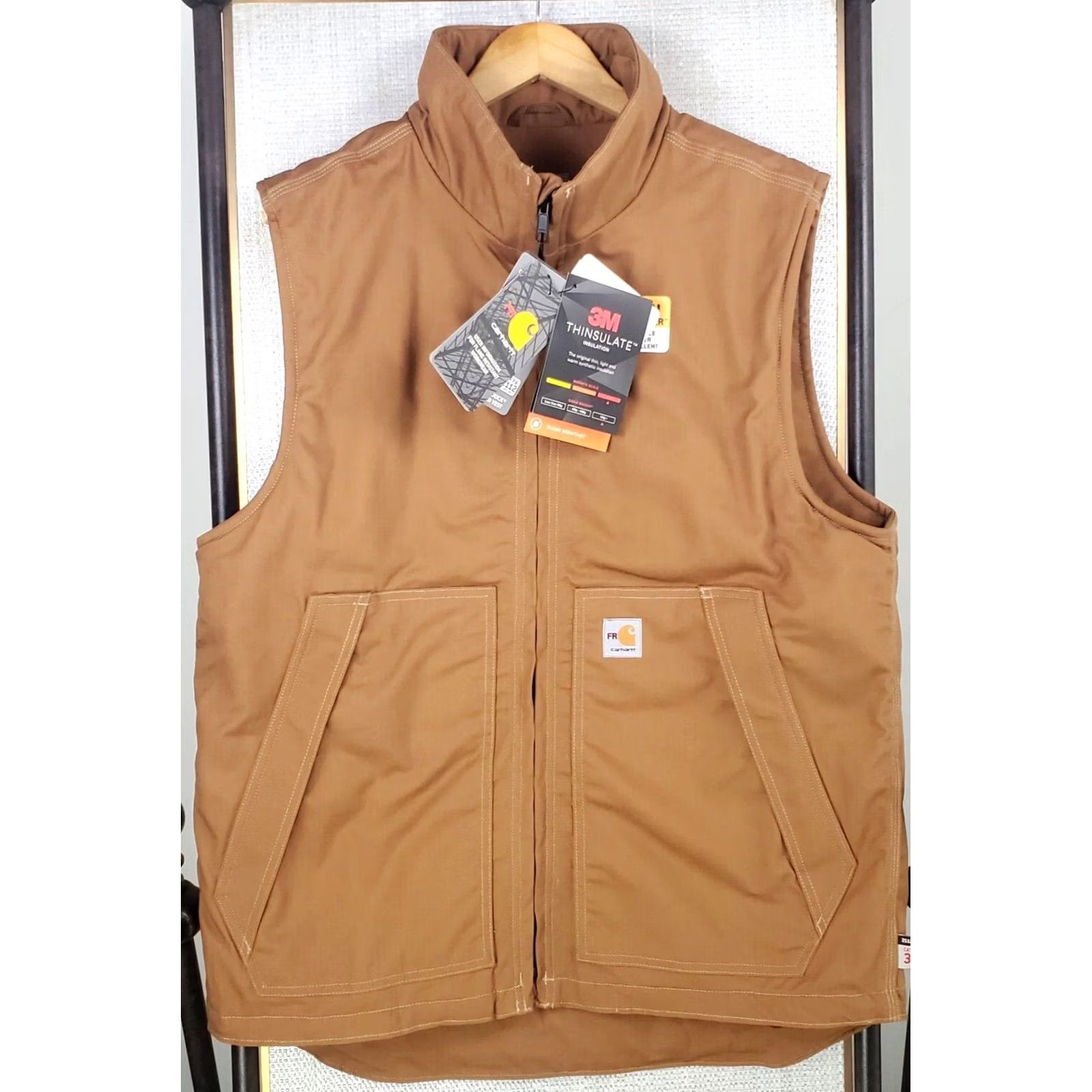 Carhartt Carhartt Vest Mens FR Flame Resistant Full Zip Quick Duck Canvas Rain Defender Insulated 3M Thinsulate L Beige Sandstone Khaki Size L Size US L / EU 52-54 / 3 - 6 Thumbnail