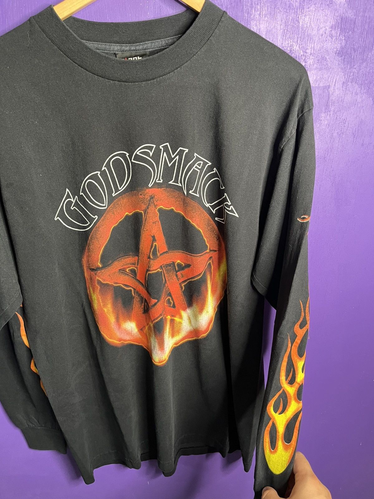 Band Tees × Vintage Vintage Godsmack pentagram flame sleeves tour long-sleeve Size US L / EU 52-54 / 3 - 3 Thumbnail