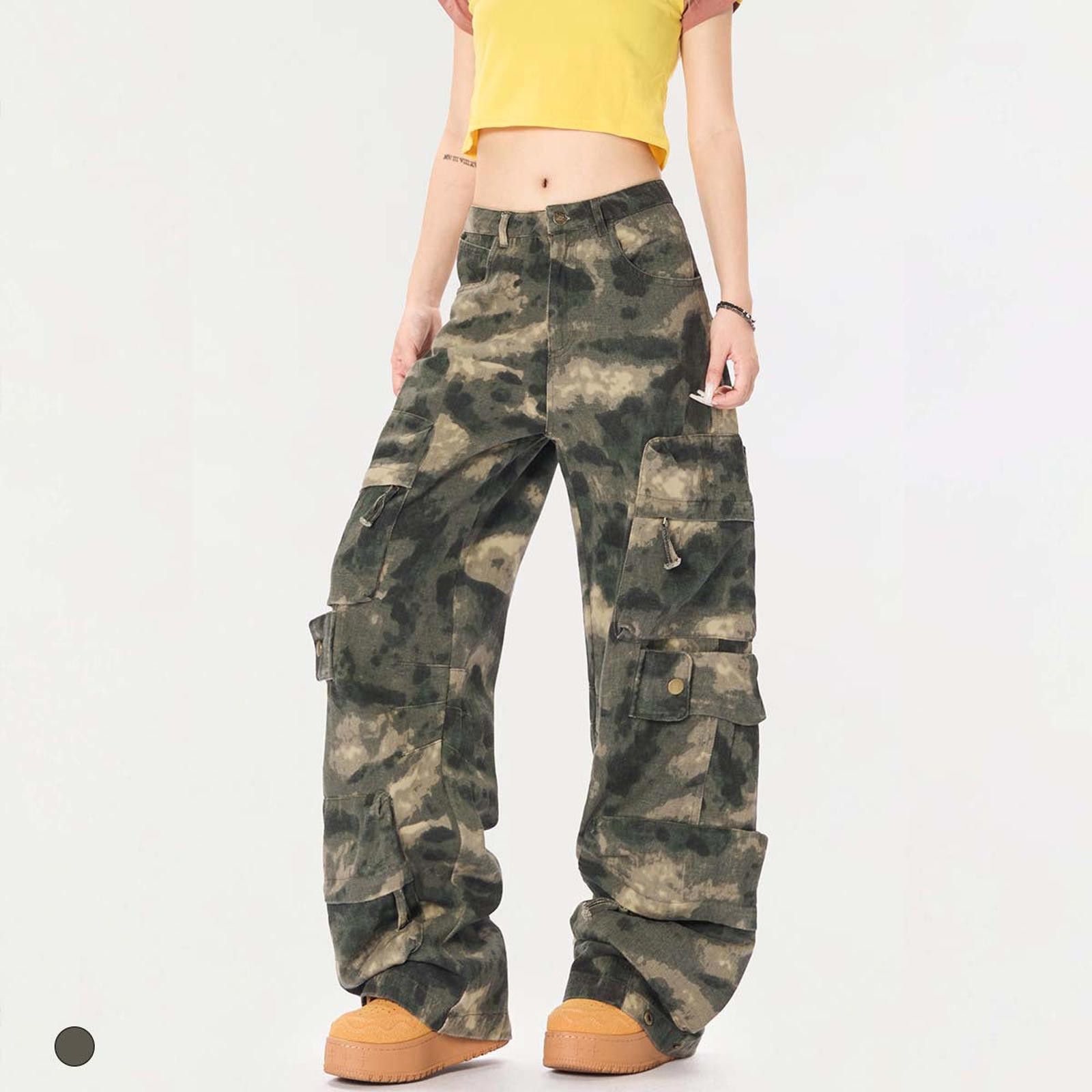 Other Green Camo Cargo Pants, Baggy Wide Leg Utility Pants Size US 32 / EU 48 - 1 Thumbnail