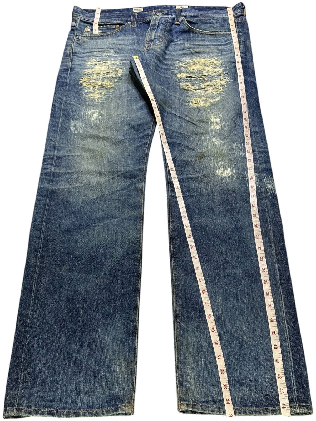 AG Adriano Goldschmied Vintage Adriano Goldscmied Mud Wash Sashiko Style Jeans Size US 35 - 12 Thumbnail