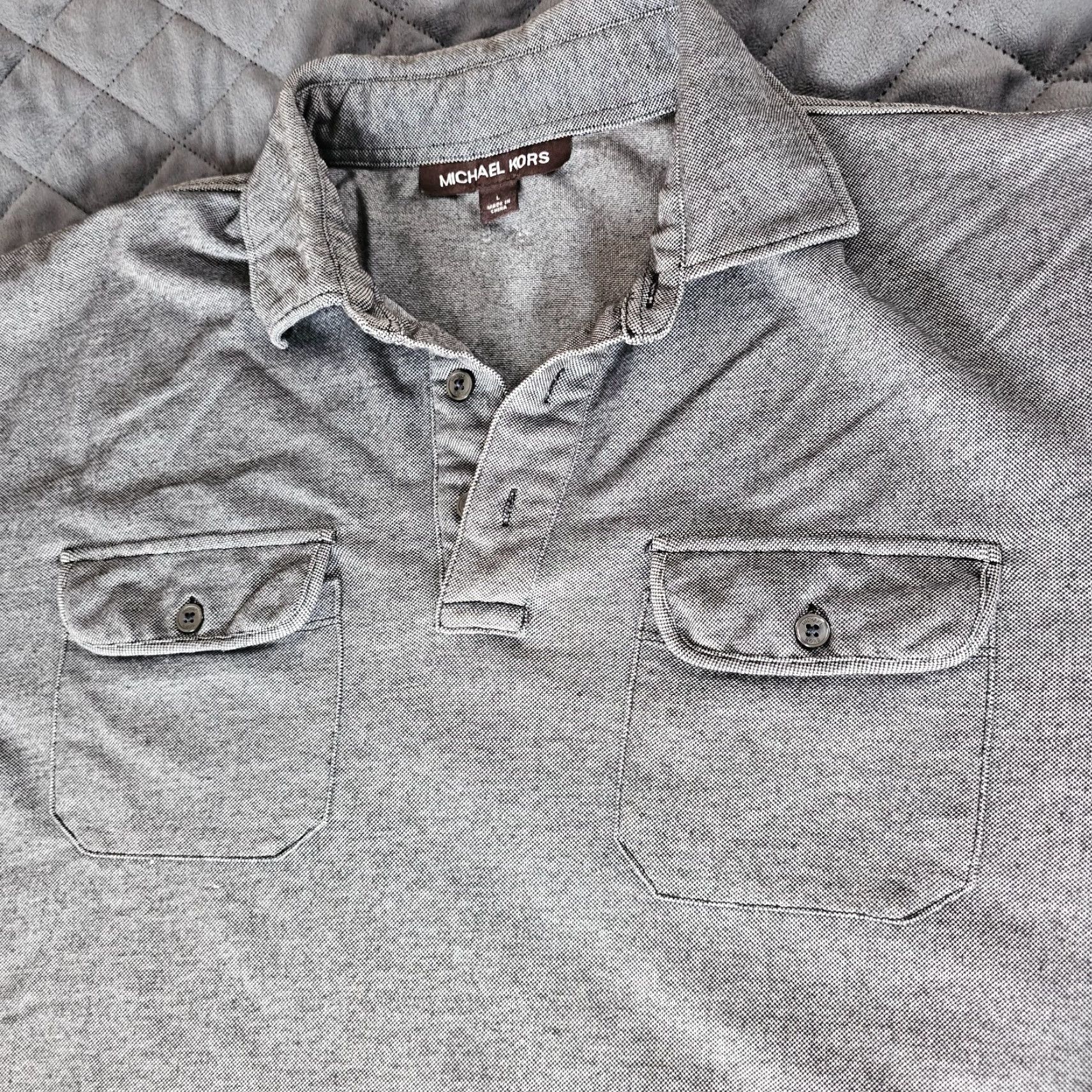 Michael Kors MICHAEL KORS Casual Polo Shirt Men L Gray Black Cotton Blend Slim Short Sleeve Collared Band Designer All Seasons Easy Care Lightweight Size US L / EU 52-54 / 3 - 3 Thumbnail