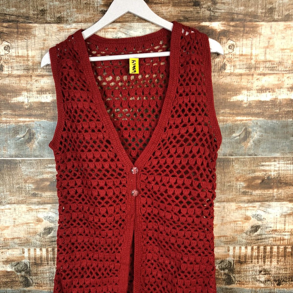 Japanese Brand Japan crochet meshnet Red Cardigan Vest #A1484 Size S / US 4 / IT 40 - 5 Thumbnail