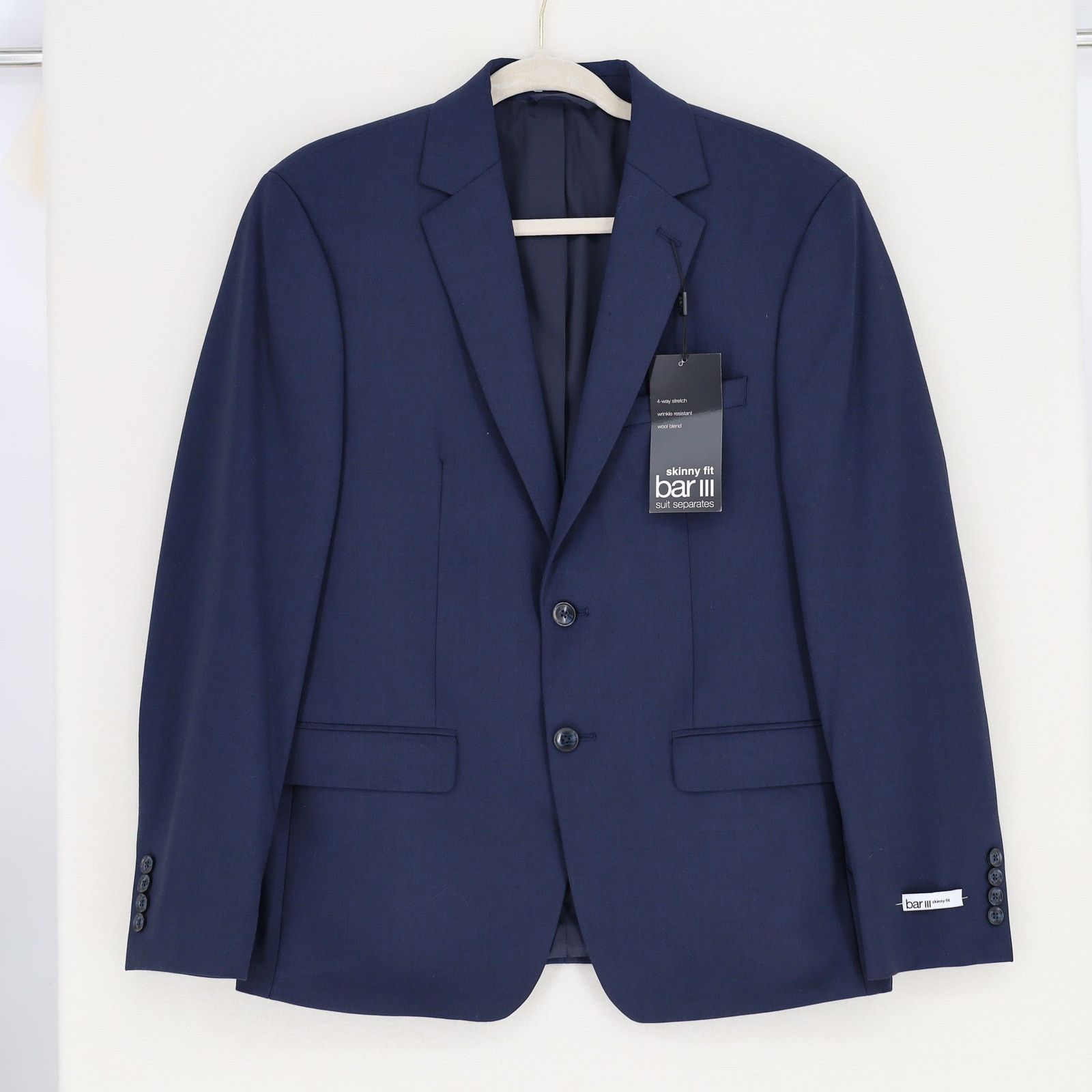 Bar III Bar III Men's Navy Wool-Blend Skinny Suit Jacket Size 42R Size 42R - 2 Thumbnail