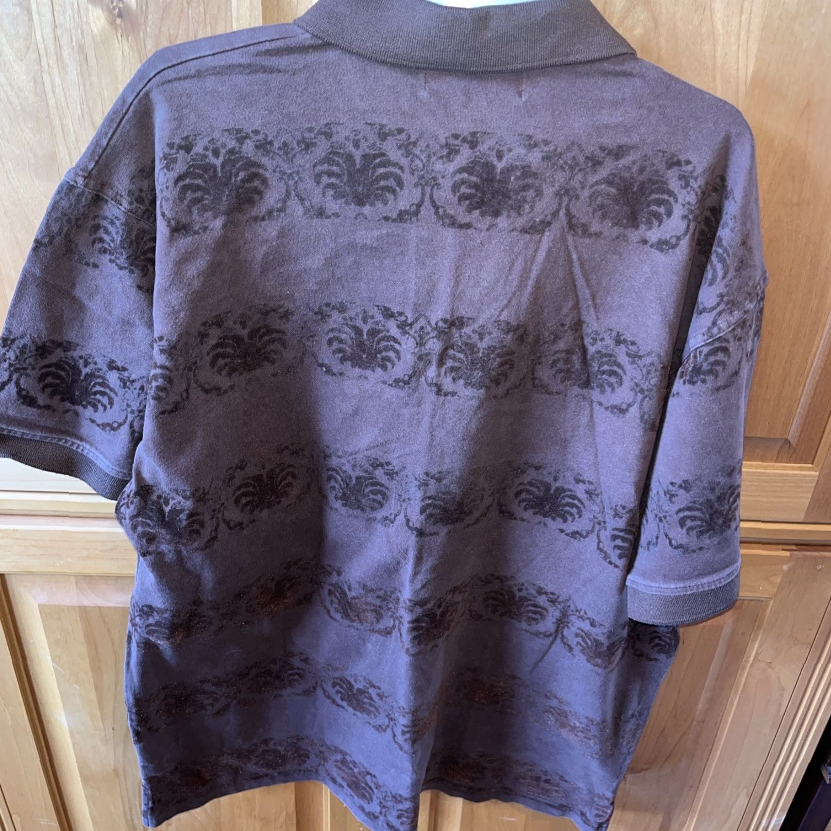 Pelle Pelle Pelle Pelle Polo Shirt Embossed Spell Out Velvet 3 Button Short Sleeve XL Men Brown with Pink & White Embroidery Size US XL / EU 56 / 4 - 3 Thumbnail