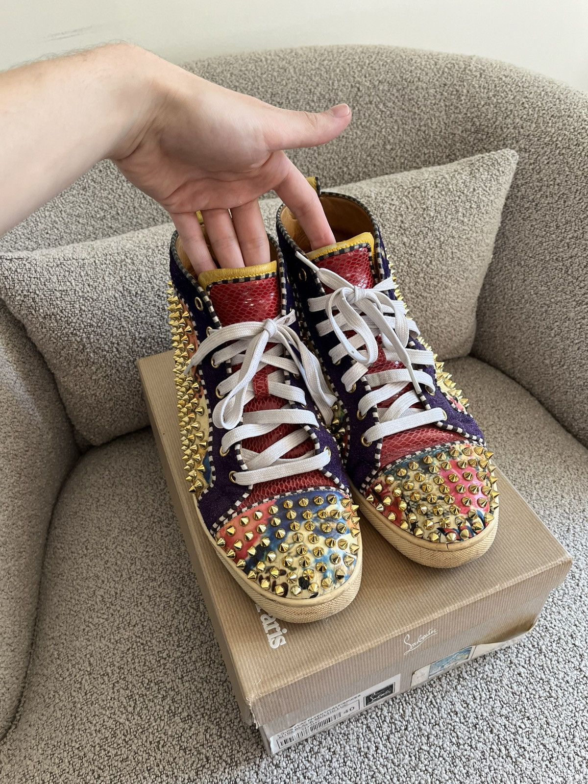 Christian Louboutin Louboutin Red Bottom Gold Spiked Sneakers Size US 8 / EU 41 - 4 Thumbnail