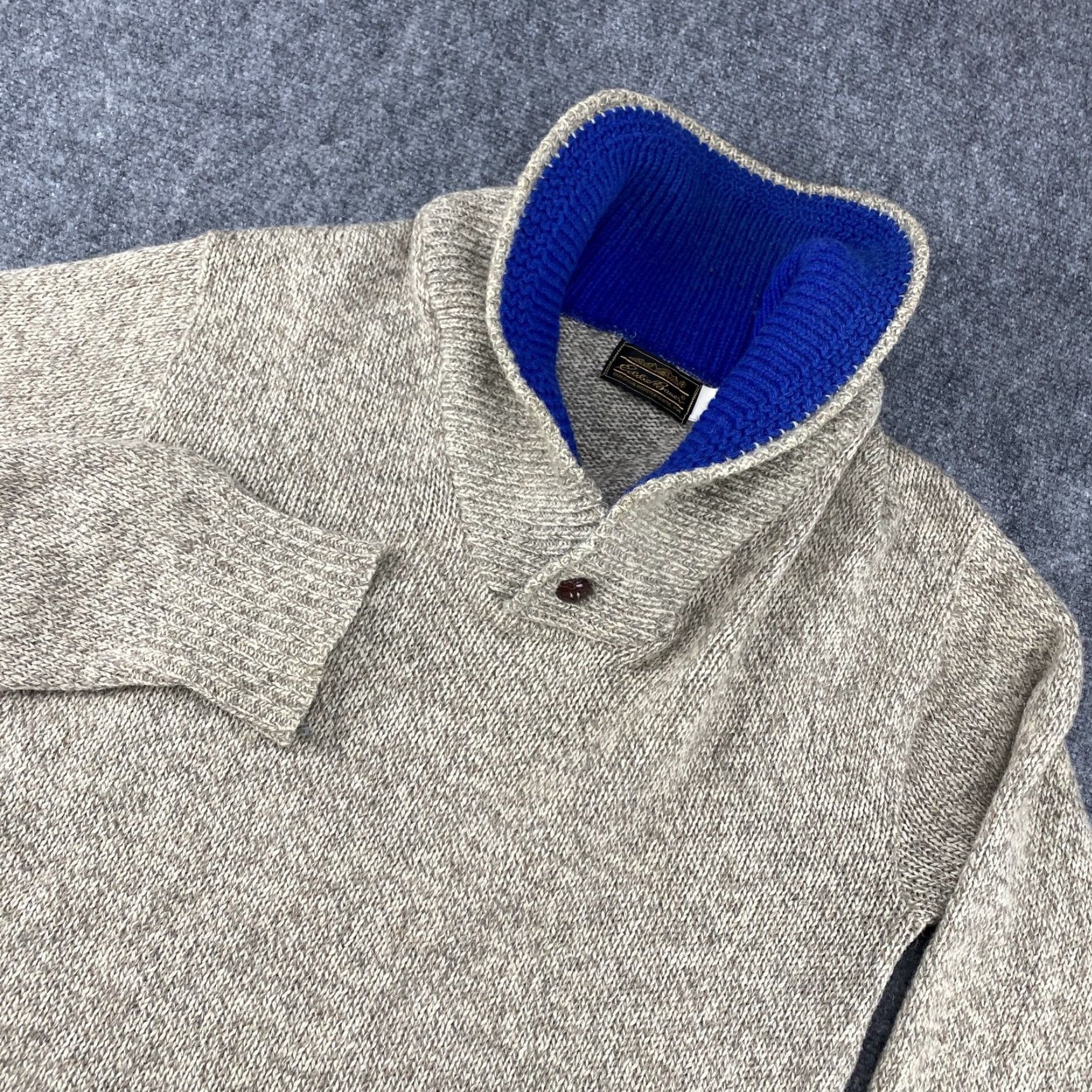 Eddie Bauer VINTAGE Eddie Bauer Sweater Mens LT Gray Shawl Collar Ragg Wool Blue USA Size US L / EU 52-54 / 3 - 2 Thumbnail