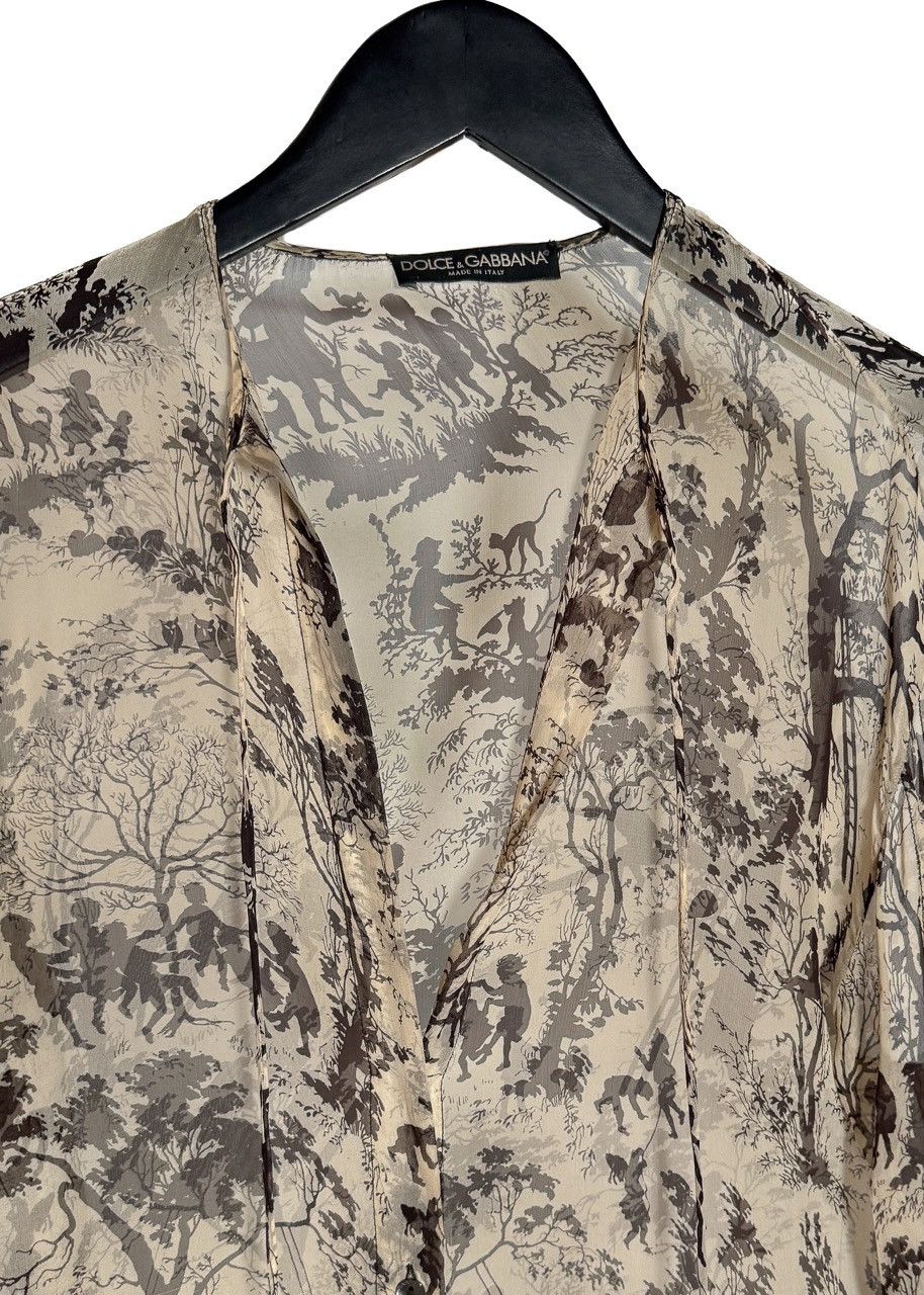 Dolce & Gabbana Dolce & Gabbana Beige Brown Silk Printed Blouse Size M / US 6-8 / IT 42-44 - 4 Thumbnail