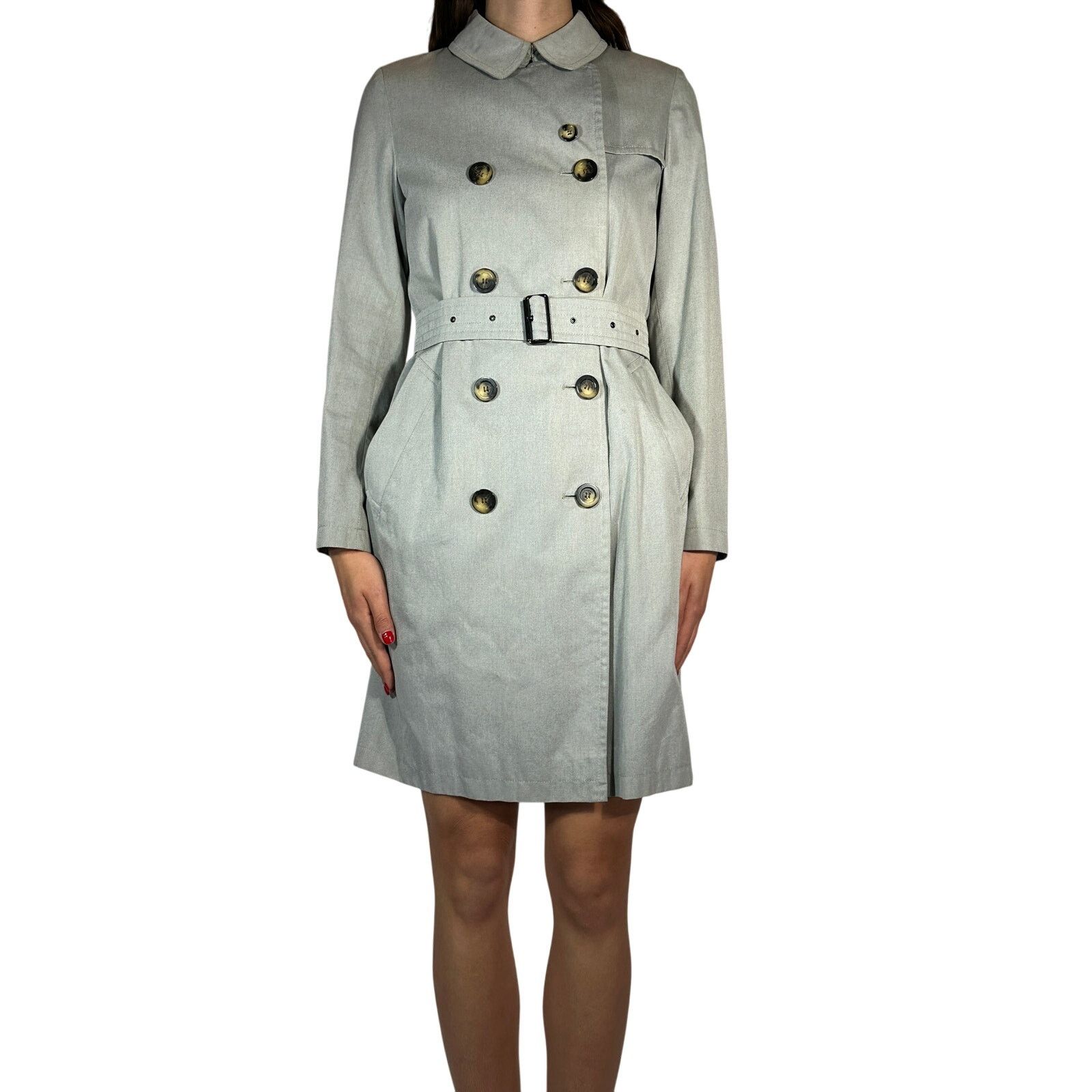 BURBERRY Double Breasted Belted Trench Coat Grey Women's M
