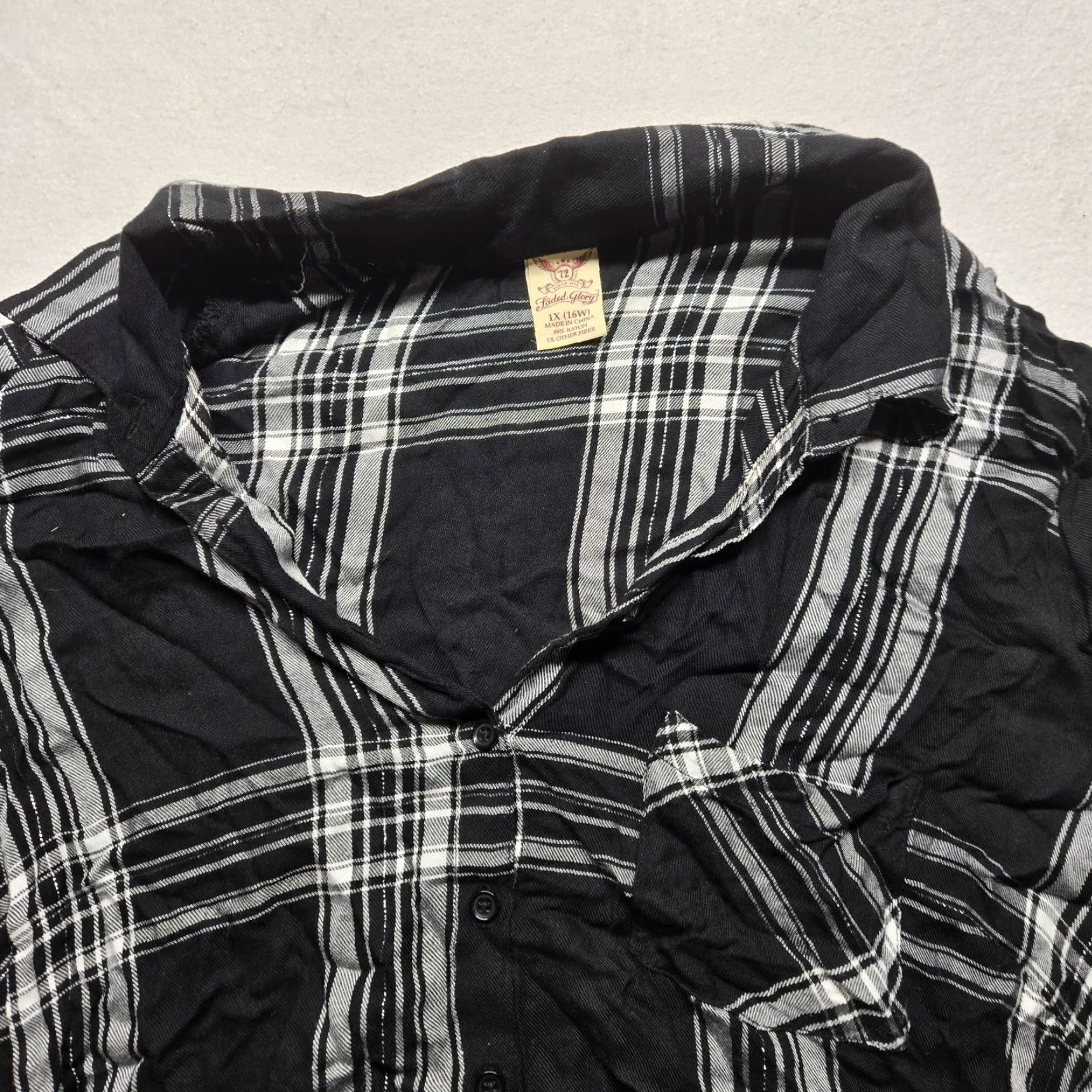 Faded Glory Faded Glory Plus Size 16W Black White Plaid Long Sleeve Button-Up Shirt Womens Size XXL / US 16-18 / IT 52-54 - 2 Thumbnail