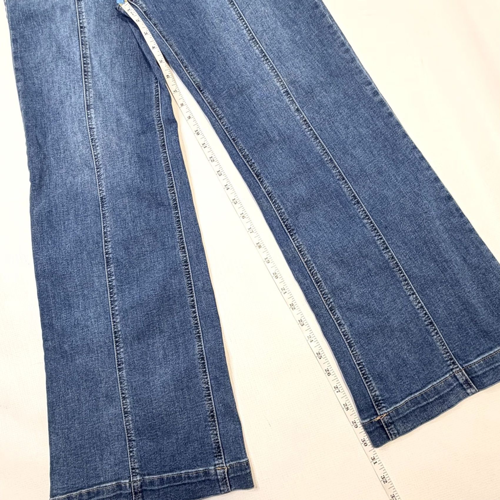 Vintage GB Jeans Juniors 13 Blue Wide-Leg High Rise Relaxed Stretch Denim Medium Wash Jeans Size 34" / US 12 / IT 48 - 6 Thumbnail