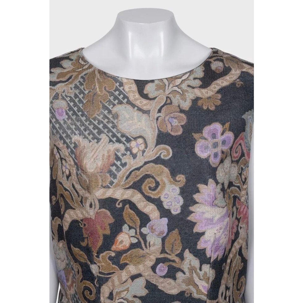 Dries Van Noten Dries Van Noten Wool & Silk Floral Print Midi Dress EU44 Size L / US 10 / IT 46 - 4 Thumbnail