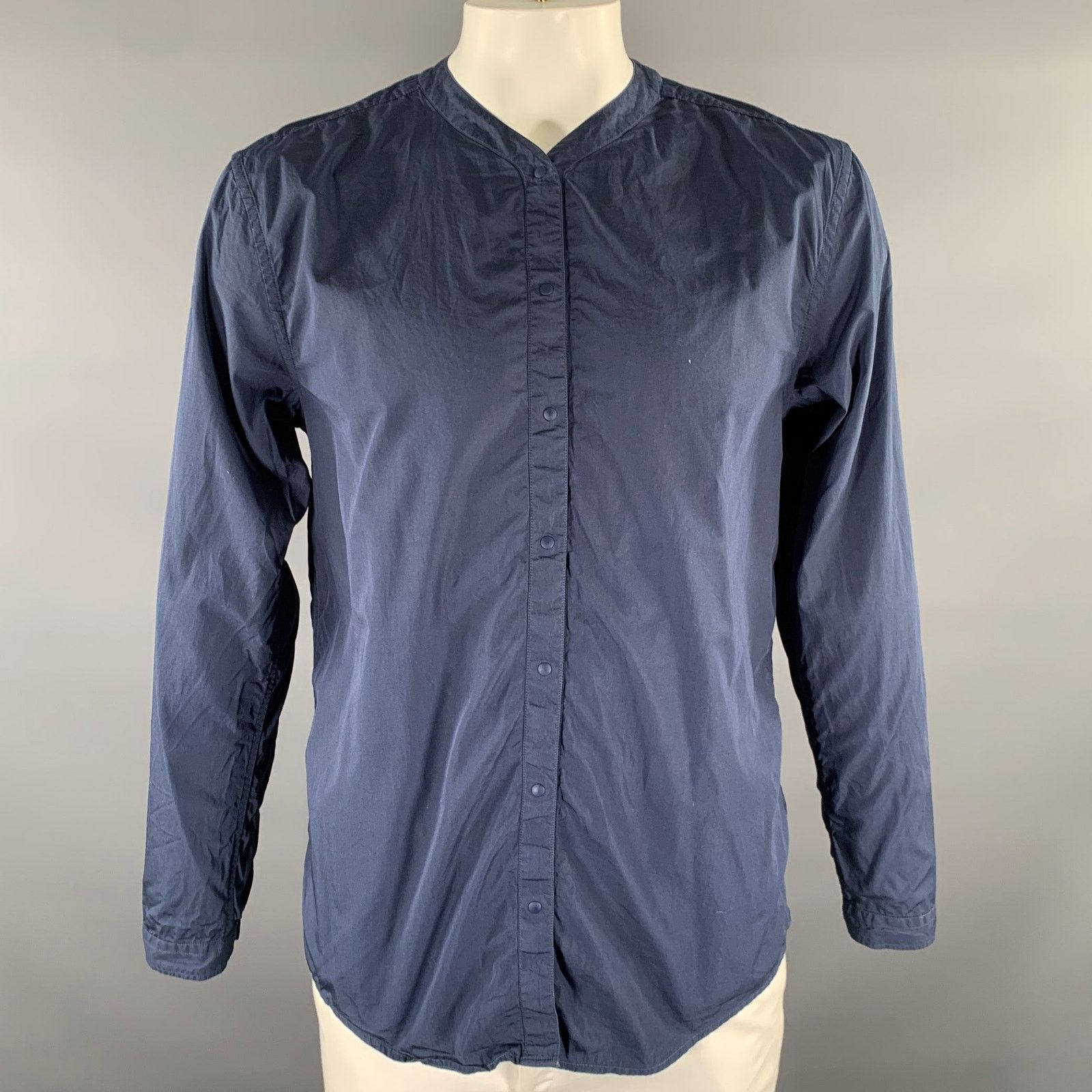 Norse Projects Size L Navy Cotton Band Collar Long Sleeve Shirt Size US L / EU 52-54 / 3 - 1 Thumbnail