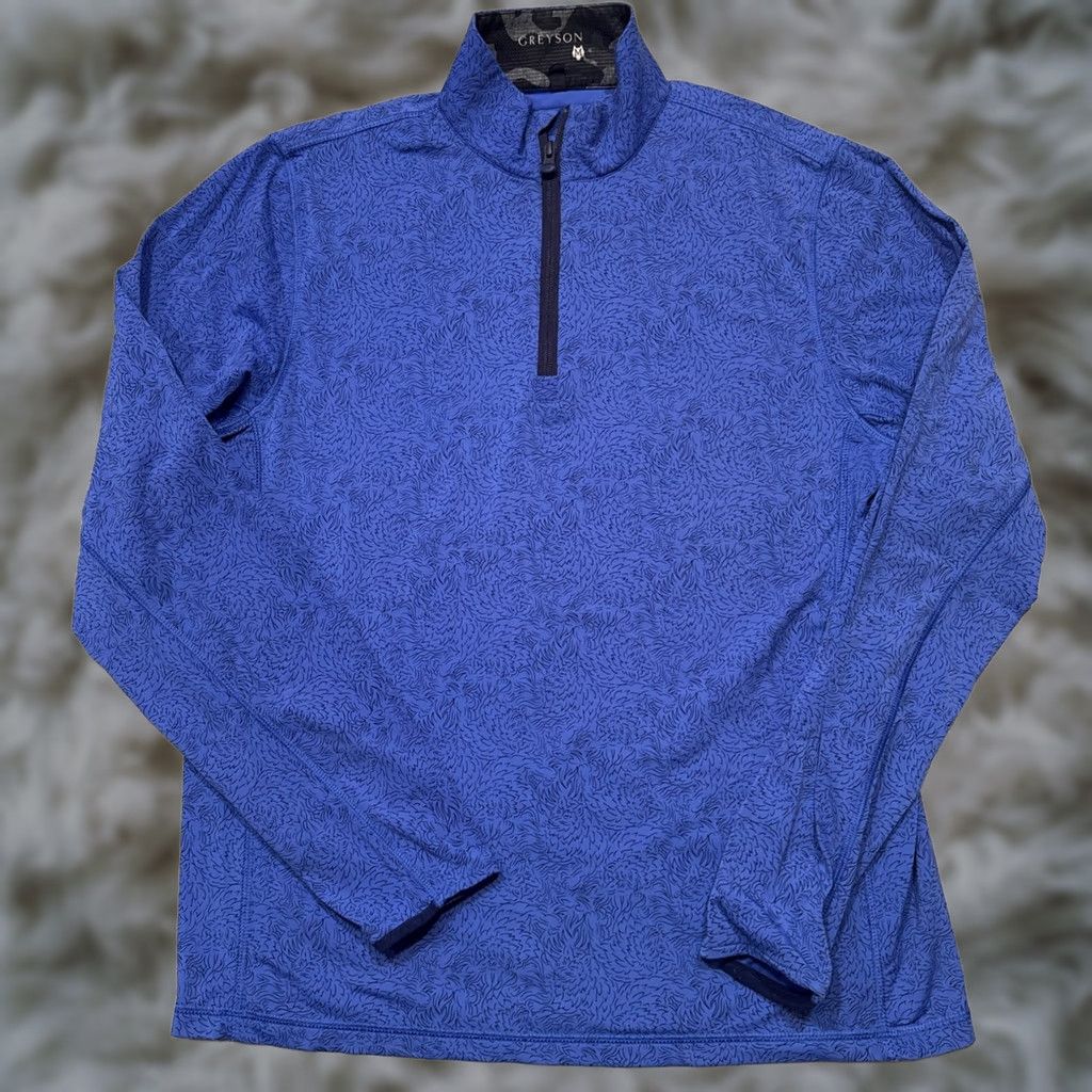 Vintage Greyson Mens Medium Blue Golf Performance Wolf Design 1/4 Zip Pullover Jersey Mock Neck Long Sleeve Shirt Size US M / EU 48-50 / 2 - 1 Thumbnail