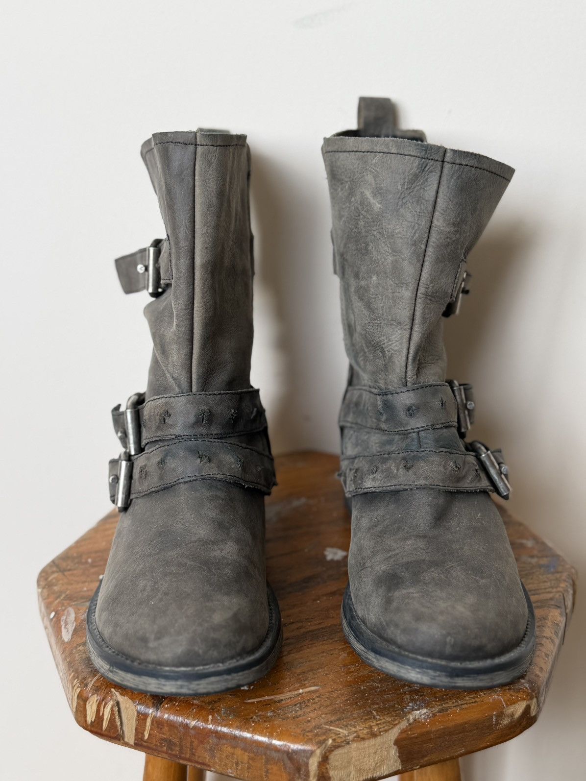 Japanese Brand Black Suede Distressed belted Ankle boots Vintage A.S. 98 Size US 8 / EU 41 - 6 Thumbnail