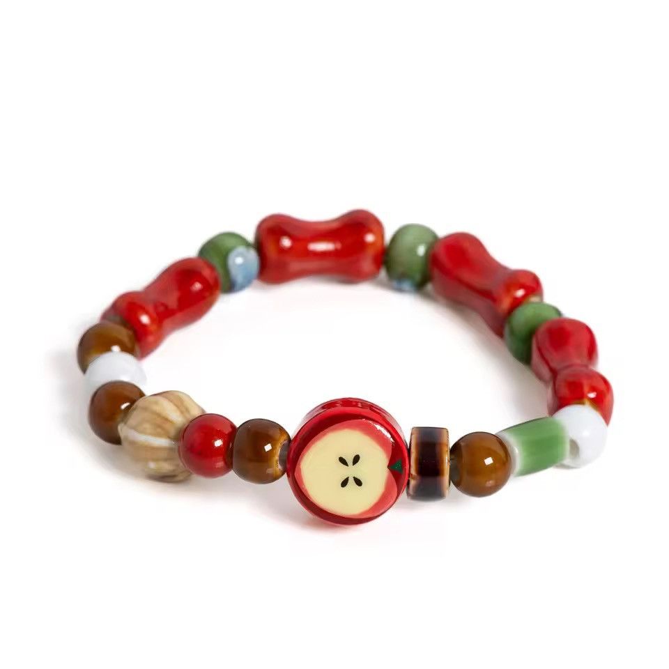 Jewelry Apple Fruit Bone Bead Ceramic Bracelet Size ONE SIZE - 7 Thumbnail