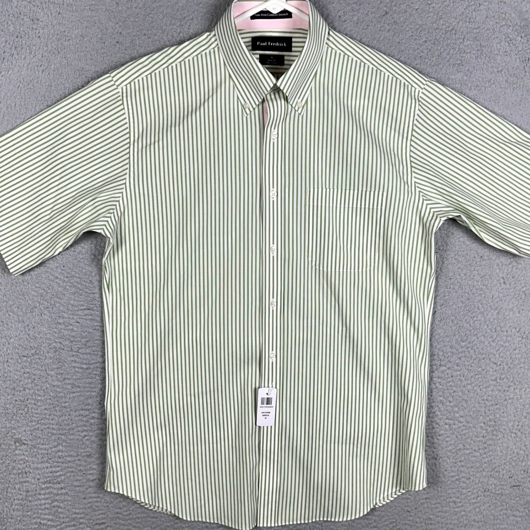 Vintage Paul Fredrick Shirt Mens L Green White Striped Slim Fit Button-Down Short Sleeve Size US L / EU 52-54 / 3 - 3 Thumbnail