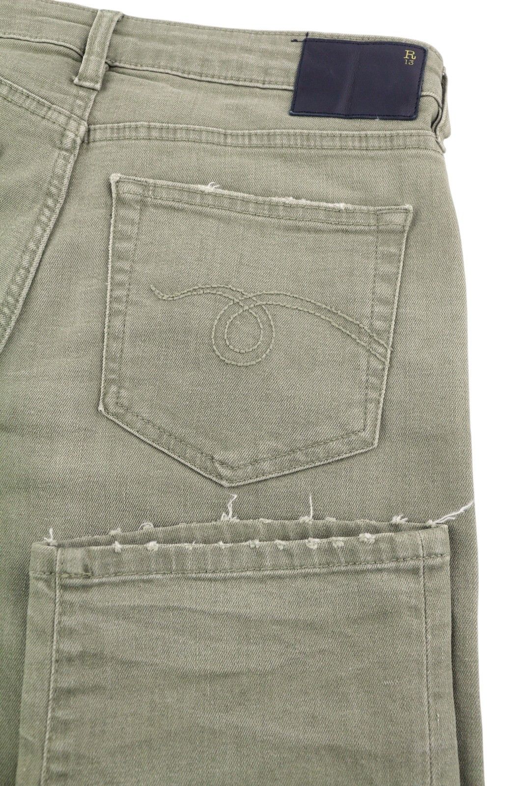 R13 BOY STRAIGHT 27 Cropped Washed Olive Green 84498 Size 27" / US 4 / IT 40 - 6 Thumbnail