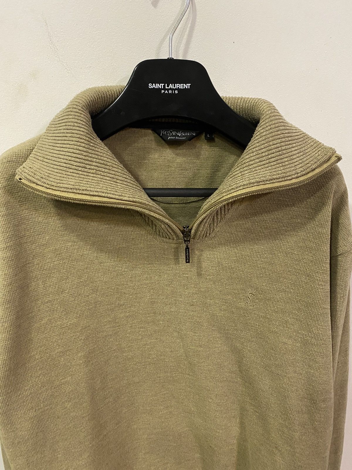 Yves Saint Laurent 90s YSL Sweatshirt 1/4 Quarter Zip Beige Sweater Old Money Size US L / EU 52-54 / 3 - 9 Thumbnail