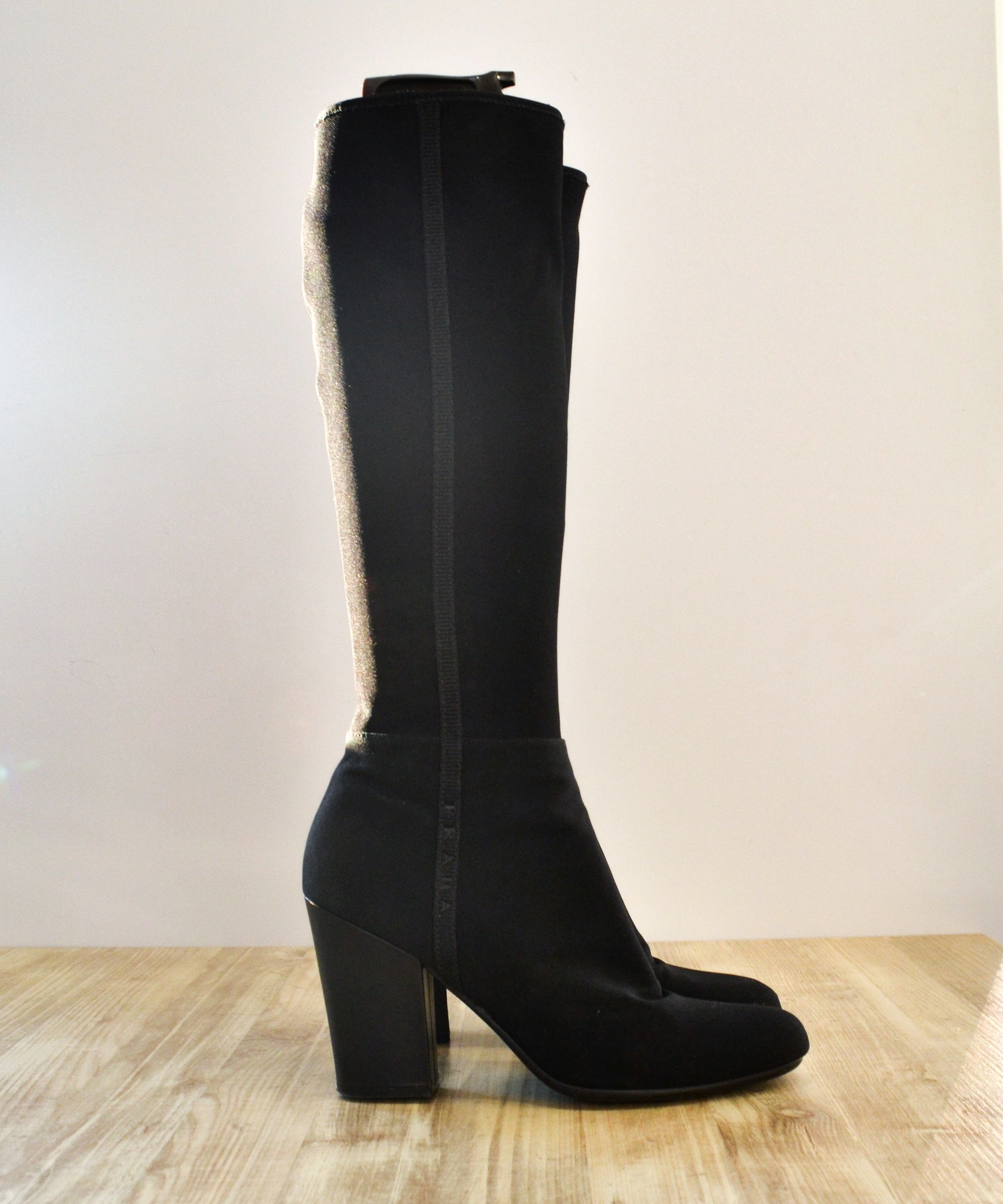 Prada PRADA Boots Neoprene Nylon Logo Heels Zip Shoes Black 39 Size US 9.5 / IT 39.5 - 6 Thumbnail