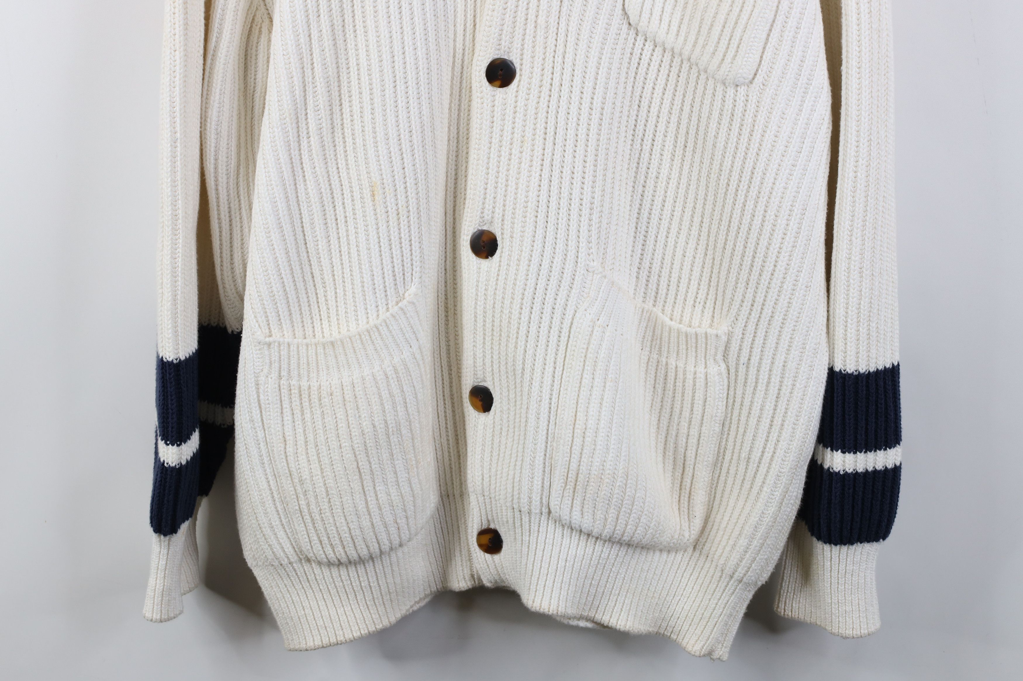 Nautica Vintage 90s Nautica Ribbed Knit Shawl Cardigan Sweater White Size US L / EU 52-54 / 3 - 3 Thumbnail