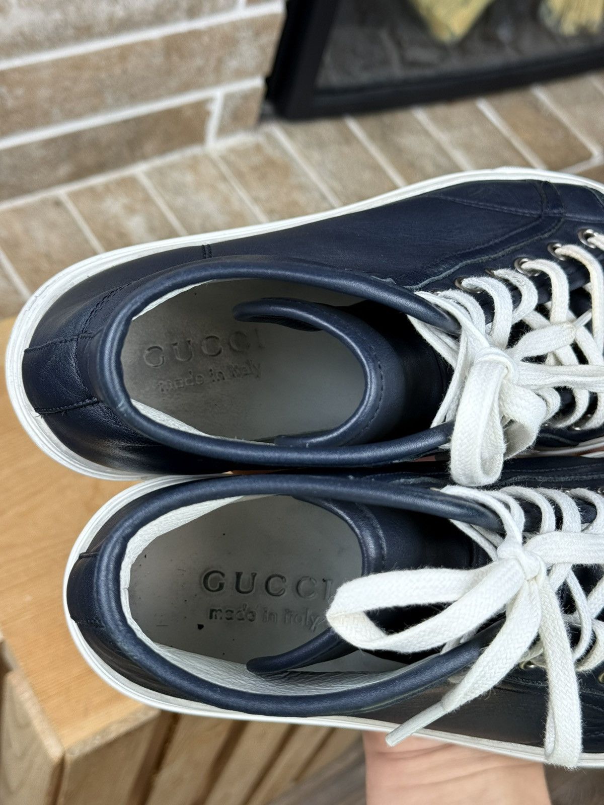 Gucci Gucci Blue Leather Hi Top Sneakers Size US 6.5 / EU 39-40 - 15 Thumbnail