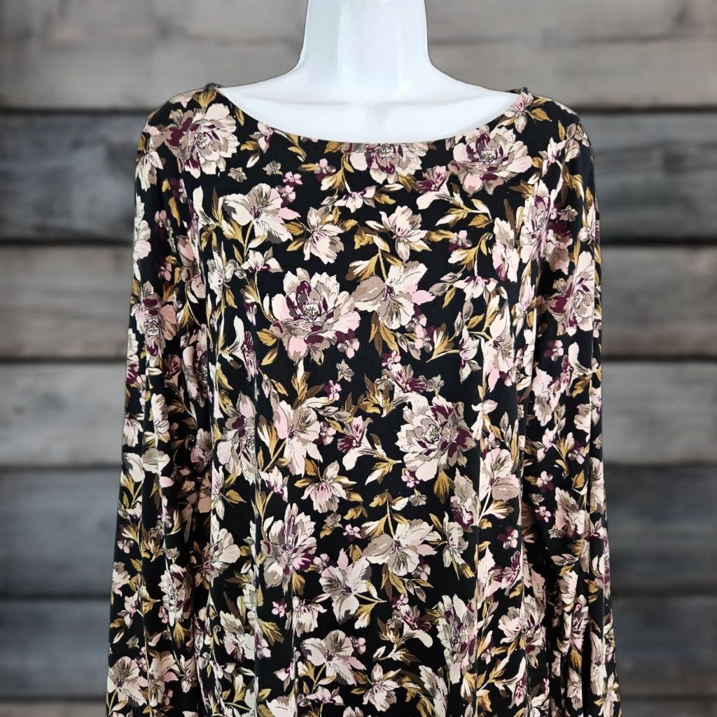 J. Jill J. Jill Womens Luxe Supima Split Sleeve Tunic L Black Floral Cotton Blend Blouse Shirt Womens Large Tunic Black Floral 90s? Size L / US 10 / IT 46 - 1 Thumbnail