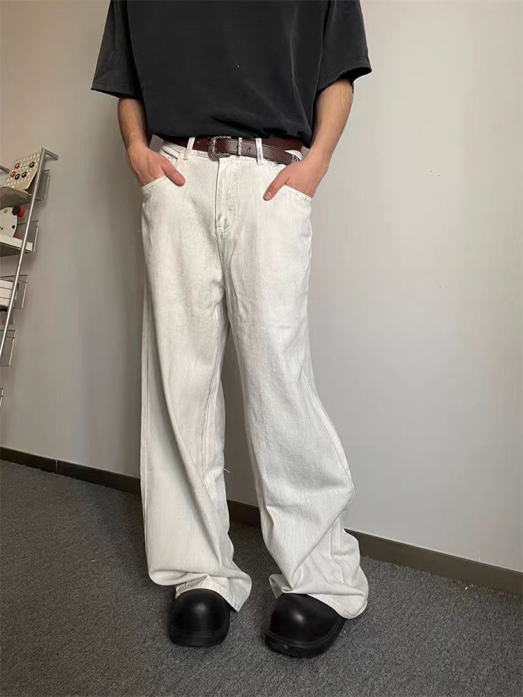 Vintage Washed Dirty White Tie-Dye Relaxed Jeans