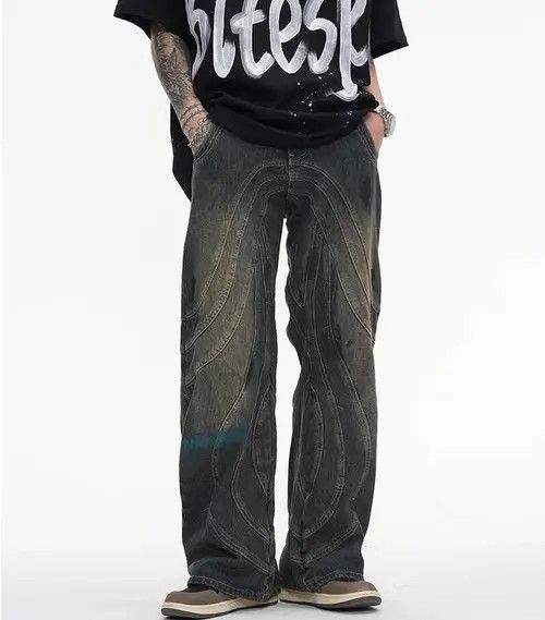 Jean × Vintage Y2K Dirty Grunge Hip Hop Baggy Jeans Size US 34 / EU 50 - 2 Thumbnail