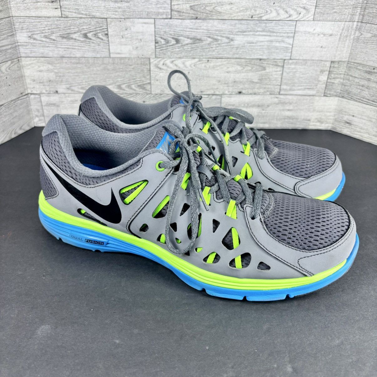 Nike Nike Dual Fusion Run 2 Grey/Lime/Blue Running Shoes Sz 13 Size US 13 / EU 46 - 14 Thumbnail