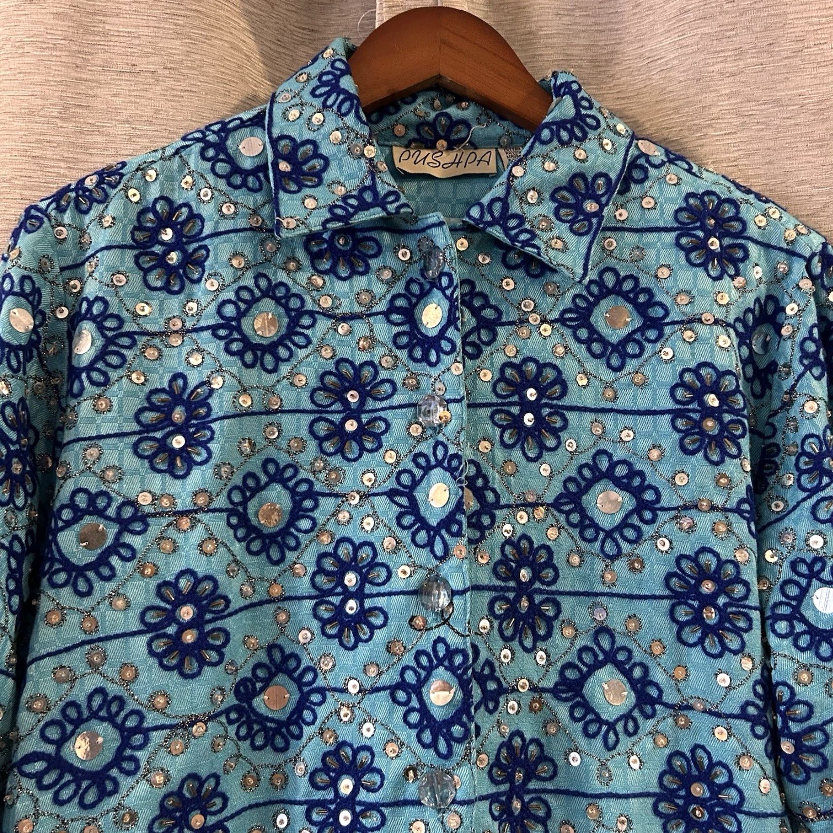 Vintage VINTAGE Women’s Jacket Quilted Blazer with Sequins Multi Pink Medium Size M / US 6-8 / IT 42-44 - 3 Thumbnail