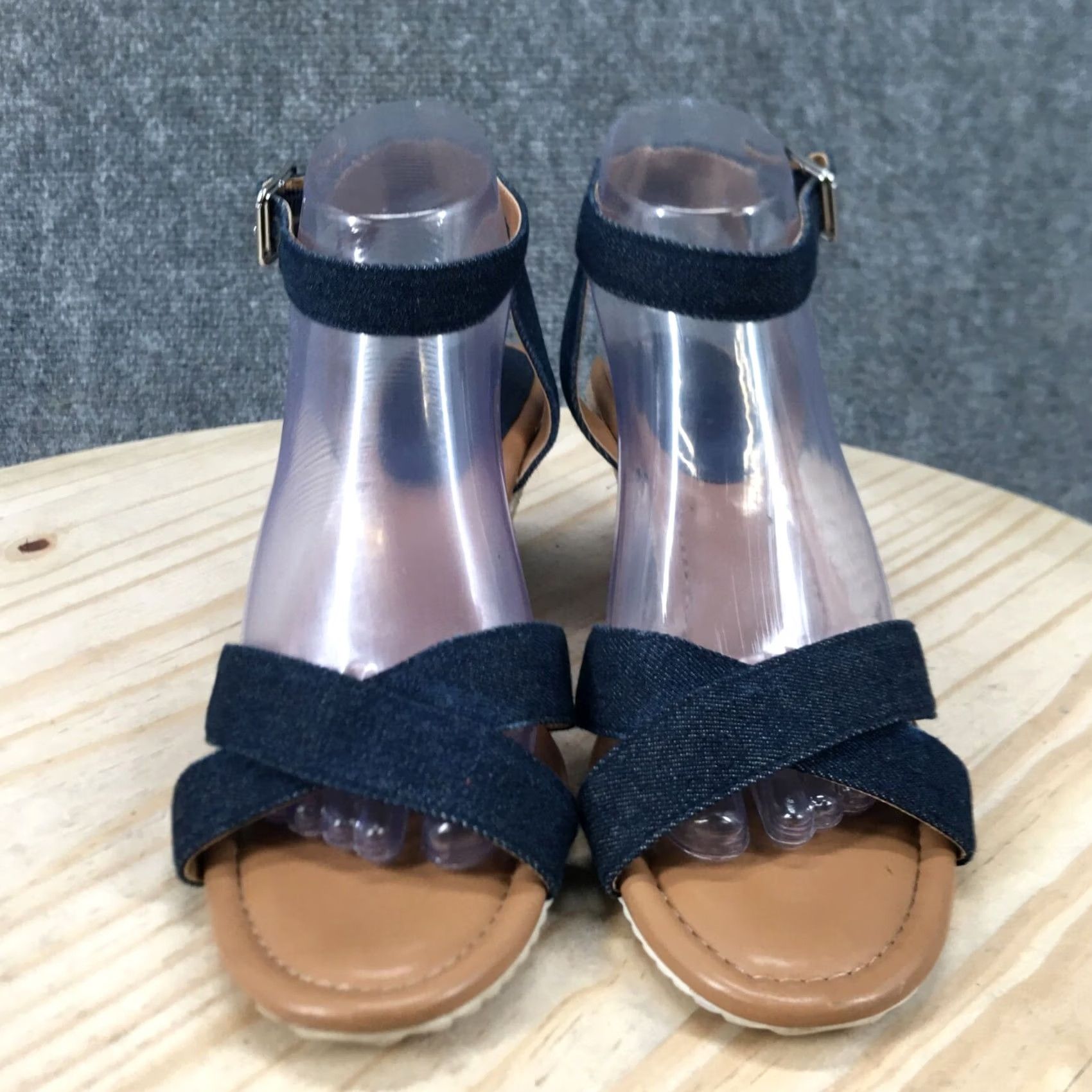 Vintage Kelly & Katie Espadrille Womens 8.5M Blue Gala Open Toe Ankle Strap Wedge Heel Sandal Adult Footwear Casual Size US 9 / IT 39 - 4 Thumbnail
