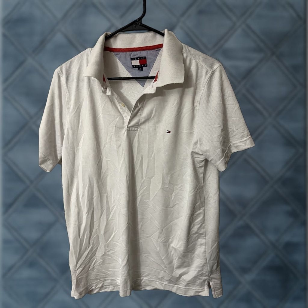 Vintage Tommy Jeans Polo Shirt Mens S Vintage 90s Hilfiger Small Polyester White Jersey Brand Size US S / EU 44-46 / 1 - 1 Thumbnail