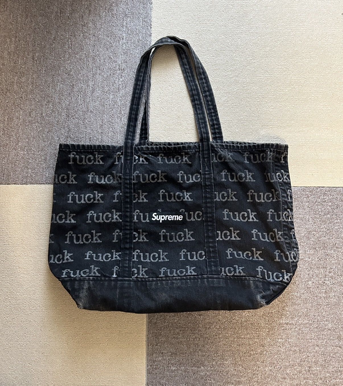 Supreme Fuck Me Black Denim Tote Bag, Men's
